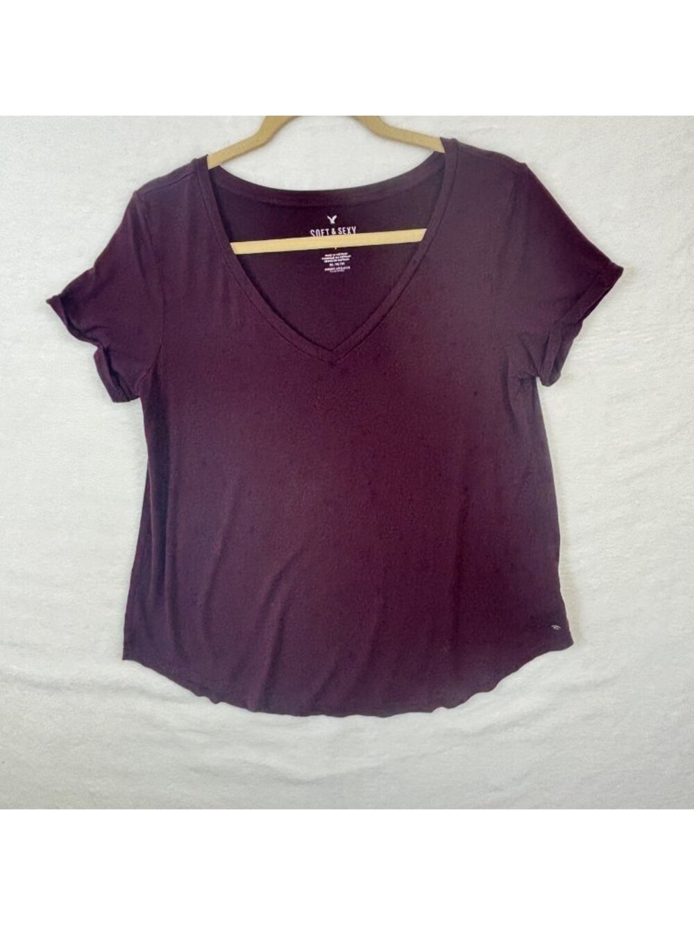 ✨3/$30 American Eagle Outfitters M Soft & Sexy Plum V-Neck Tee Shirt Relaxed Fit